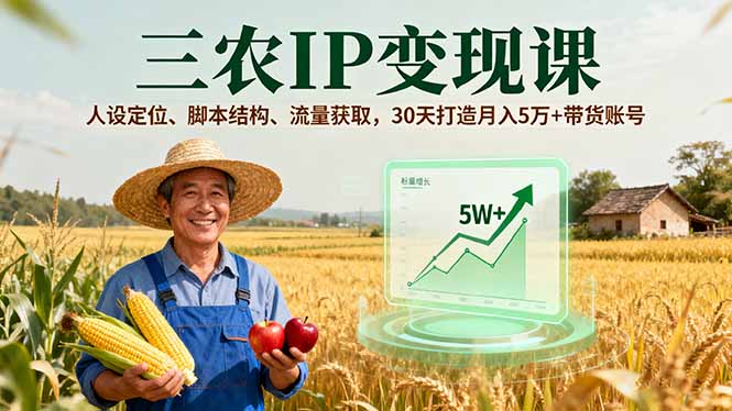 三农IP变现课，人设定位、脚本结构、流量获取，30天打造月入5万+带货账号-钱叫兽
