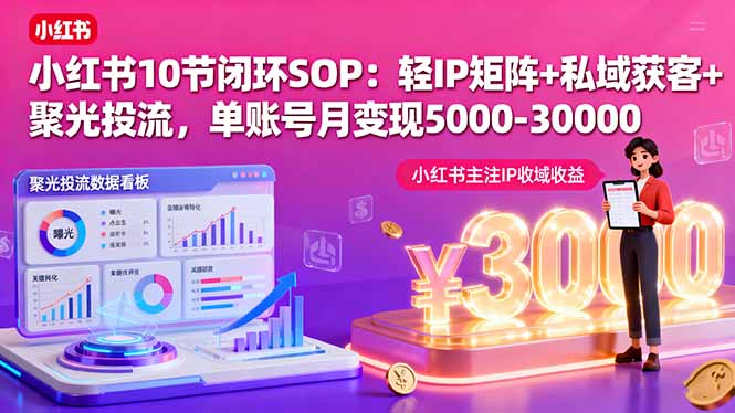 小红书10节闭环SOP:轻IP矩阵+私域获客+聚光投流,单账号月变现5000-30000-钱叫兽