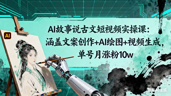 AI故事说古文短视频实操课：涵盖文案创作+AI绘图+视频生成，单号月涨粉10w-钱叫兽