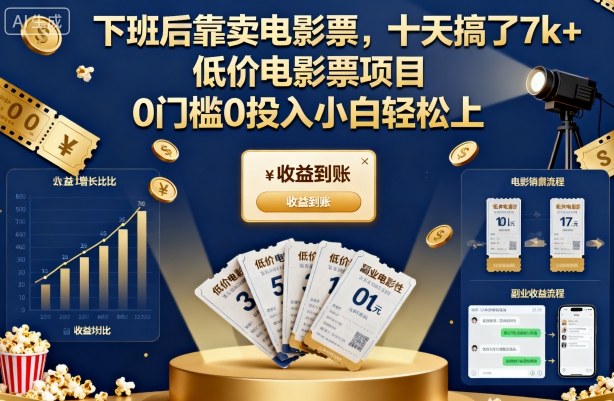 下班后靠卖电影票，十天搞了7k+，低价电影票项目，0门槛0投入小白轻松上手【揭秘】-钱叫兽
