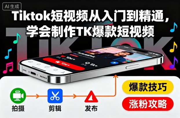 Tiktok短视频从入门到精通，学会制作TK爆款短视频-钱叫兽