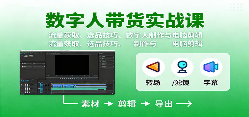 数字人变现实战课:流量获取、选品技巧、数字人制作与电脑剪辑-钱叫兽