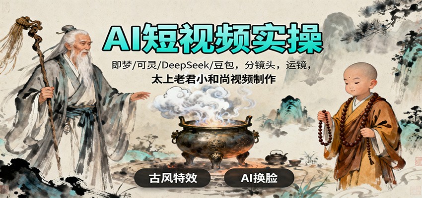 AI短视频实操,即梦/可灵/DeepSeek/豆包,分镜头,运镜,太上老君小和尚视频制作-钱叫兽