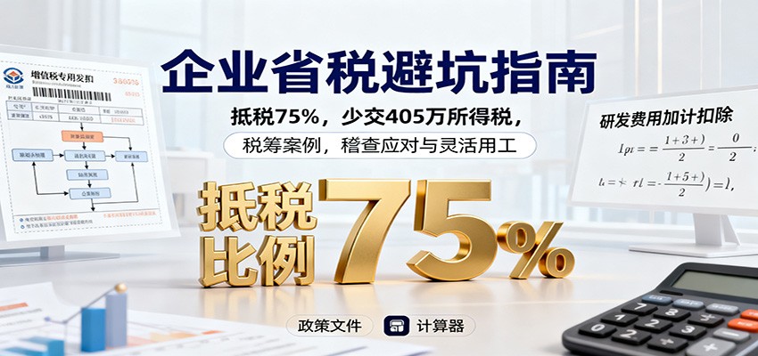 企业省税避坑指南:抵税75%,少交405万所得税,税筹案例,稽查应对与灵活用工-钱叫兽