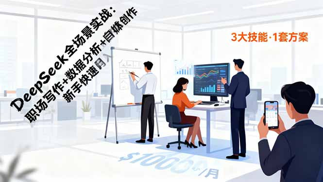 DeepSeek全场景实战:职场写作+数据分析+自媒体创作,新手快速月入过万-钱叫兽