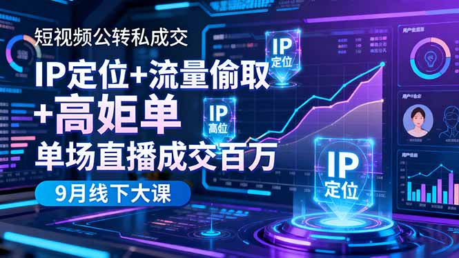 短视频公转私成交9月线下大课,IP定位+流量偷取+高客单,单场直播成交百万-钱叫兽