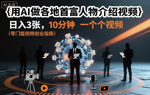 用AI做各地首富人物介绍视频，日入3张，10分钟一个视频-钱叫兽