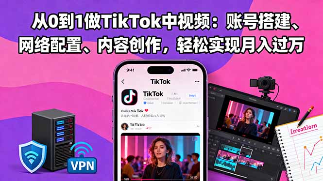 从0到1做TikTok中视频：账号搭建、网络配置、内容创作，轻松实现月入过万-钱叫兽